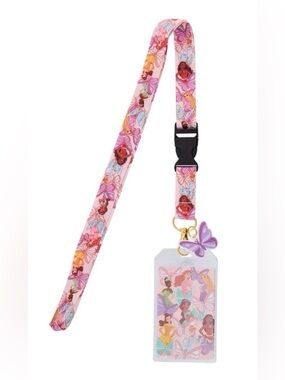 NWT LOUNGEFLY DISNEY PRINCESSES AND BUTTERFLIES PRINT ALLOVER LANYARD